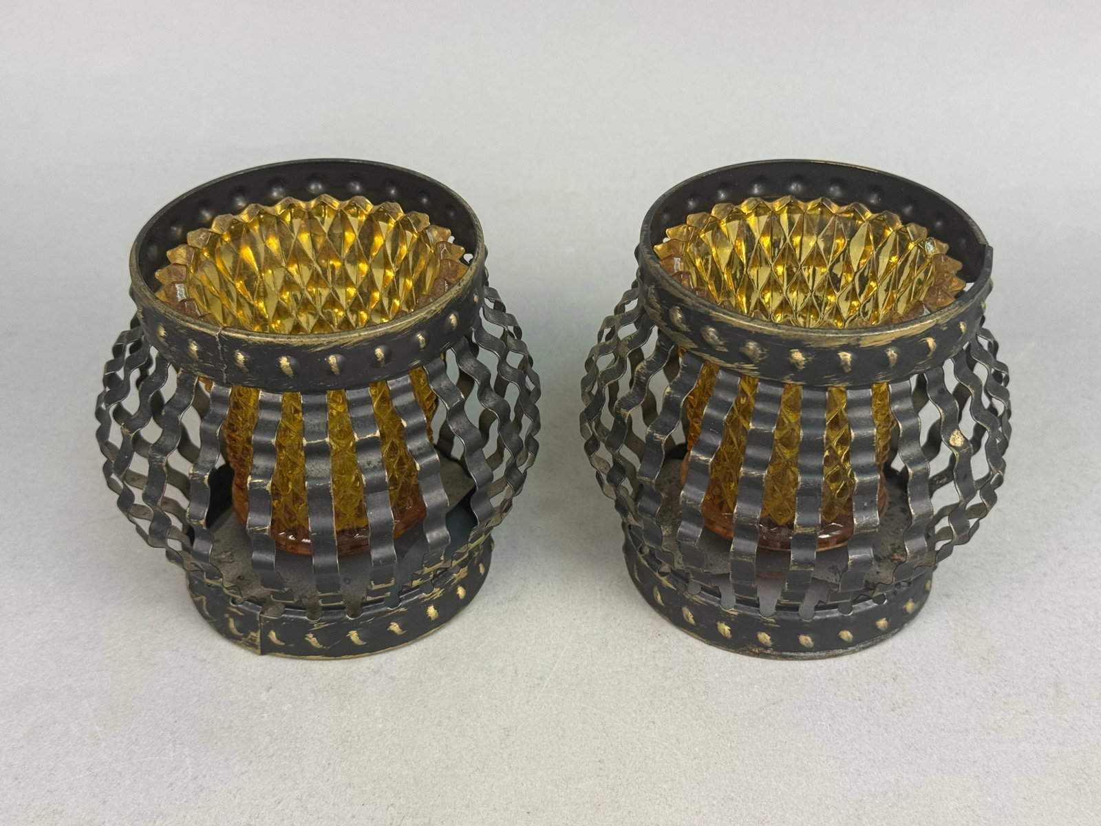 Amber Glass & Metal Votive Holders (1 of 5)