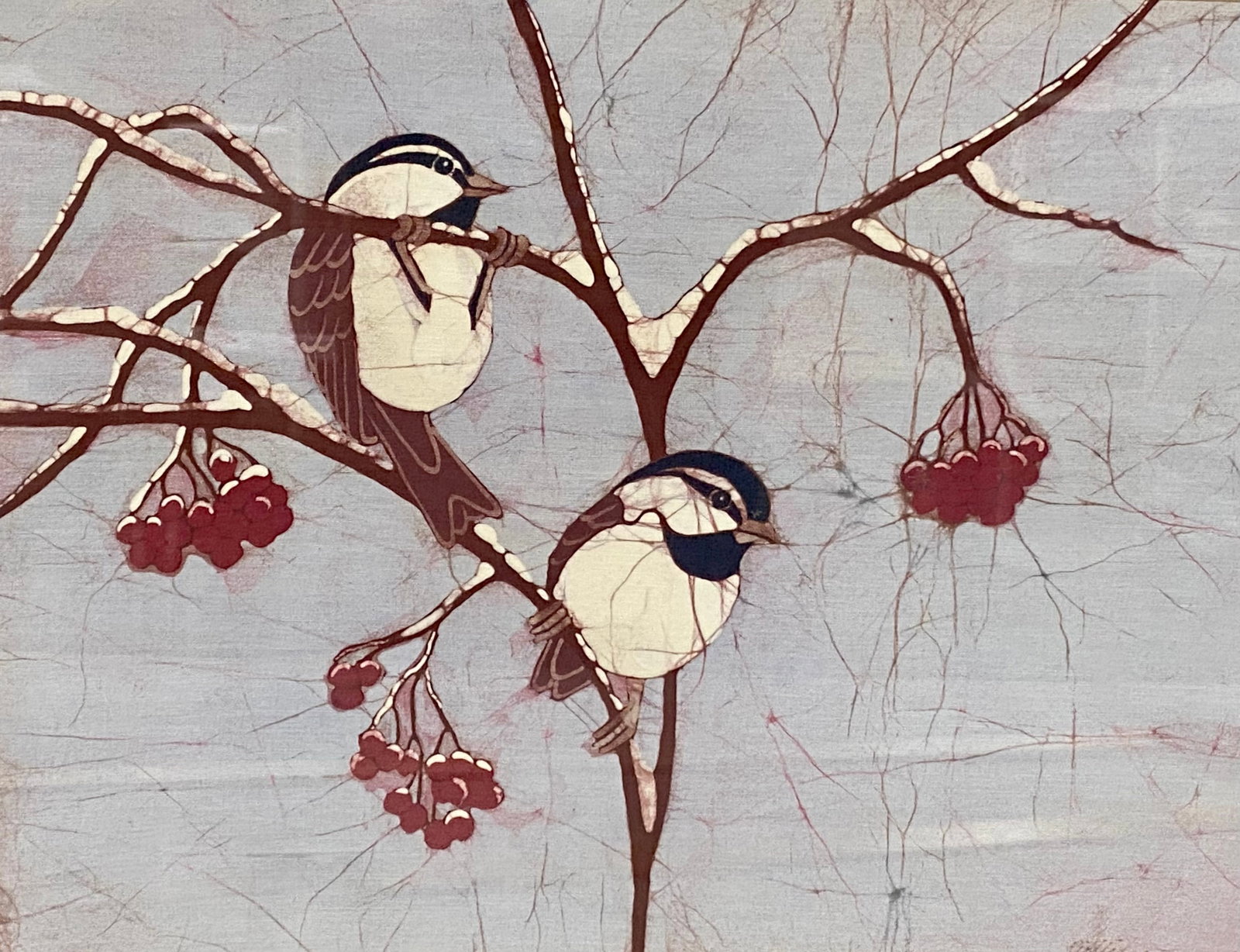 Pat Rutledge 'Winter Chickadees' Batik (Signed) - 2
