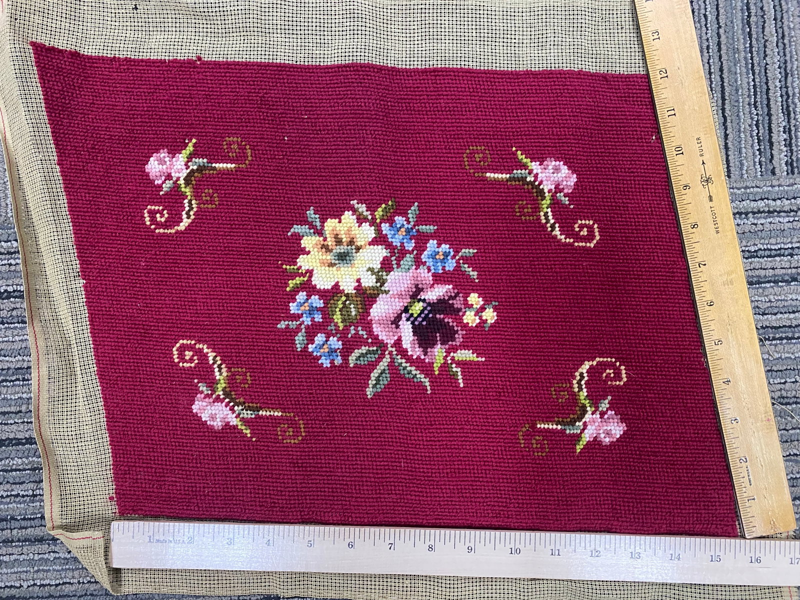 Five Floral Wool Needlepoint Panels - 2