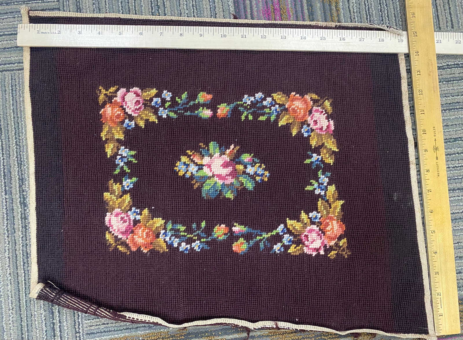 Five Floral Wool Needlepoint Panels - 3