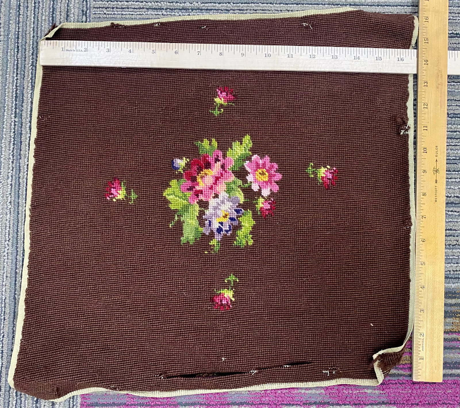 Five Floral Wool Needlepoint Panels - 4