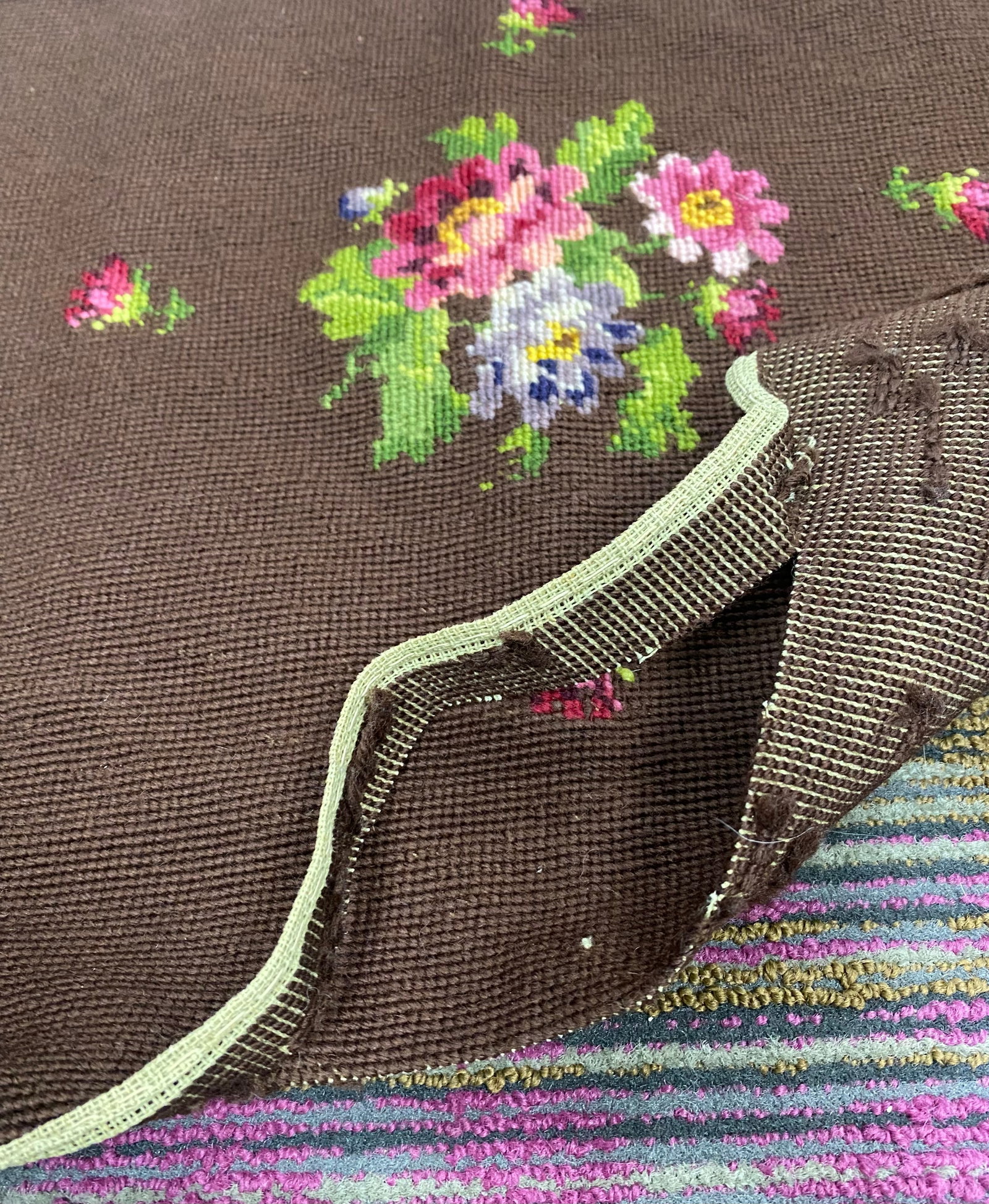 Five Floral Wool Needlepoint Panels - 5