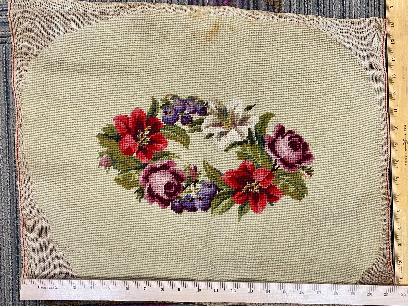 Five Floral Wool Needlepoint Panels - 6