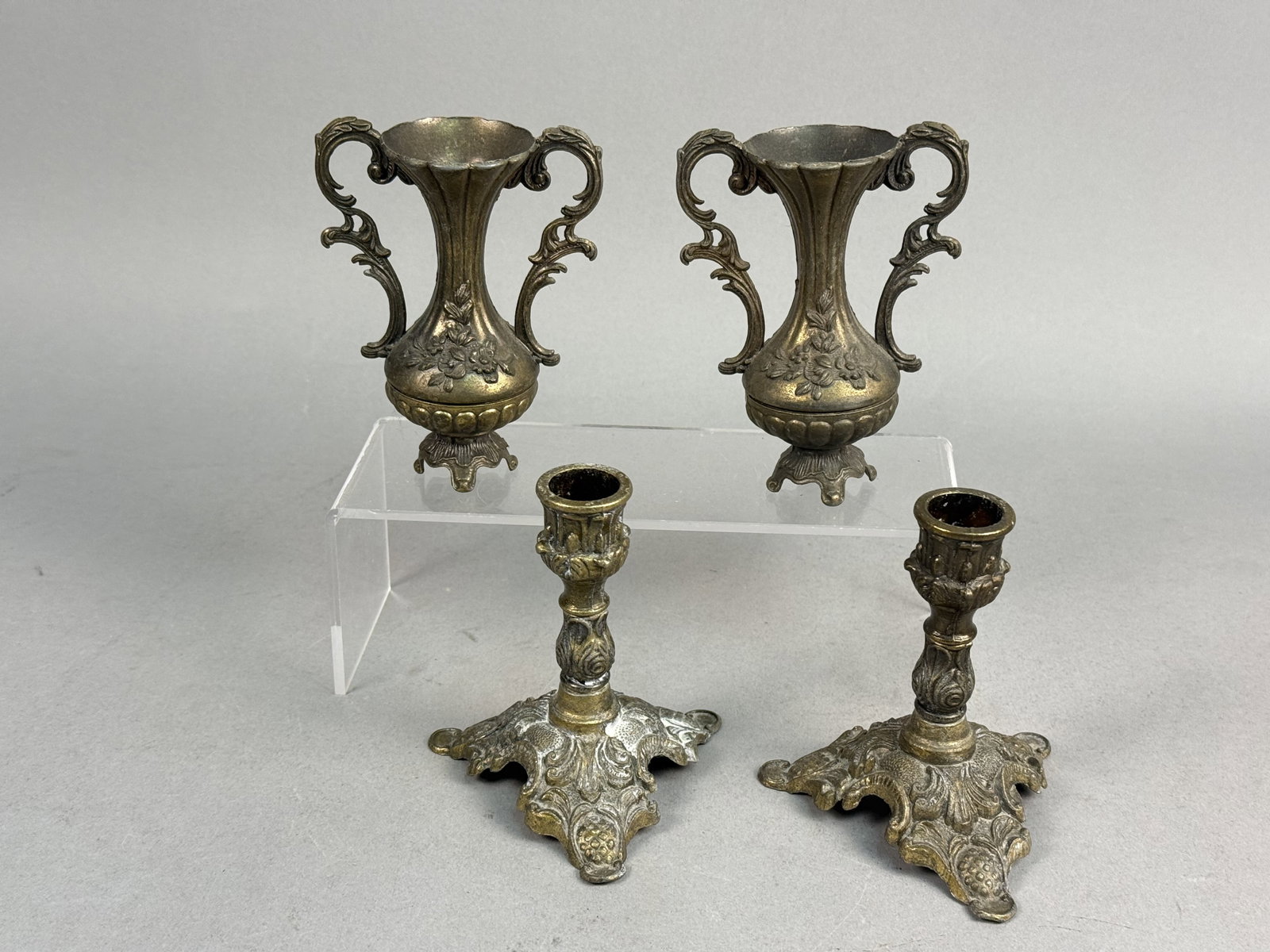 Italian Brass-Plated Ornate Vases & Candlesticks (1 of 11)