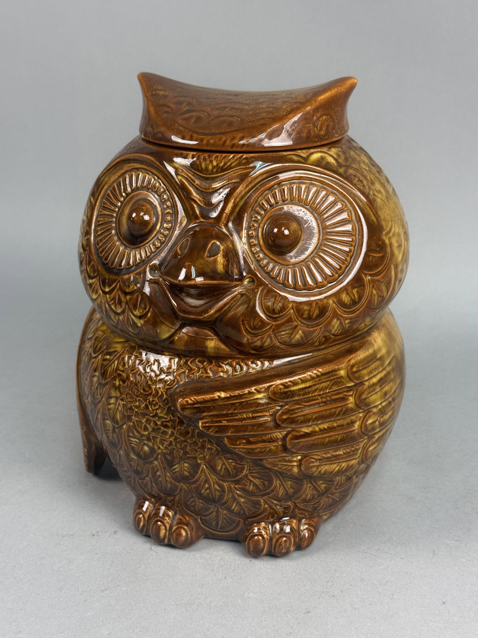 Ceramic Brown Drip Glazed Owl Cookie Jar - 2