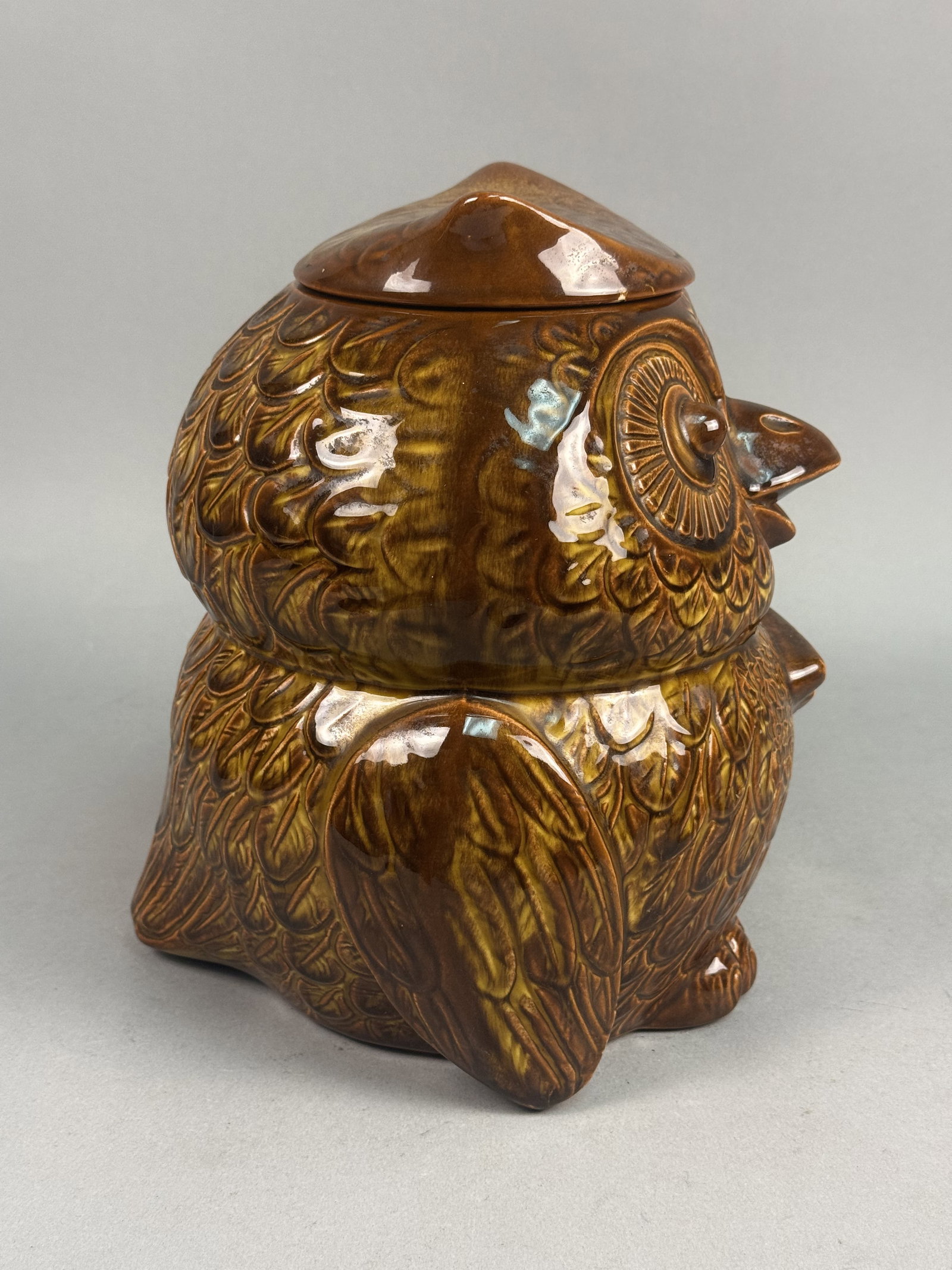Ceramic Brown Drip Glazed Owl Cookie Jar - 3