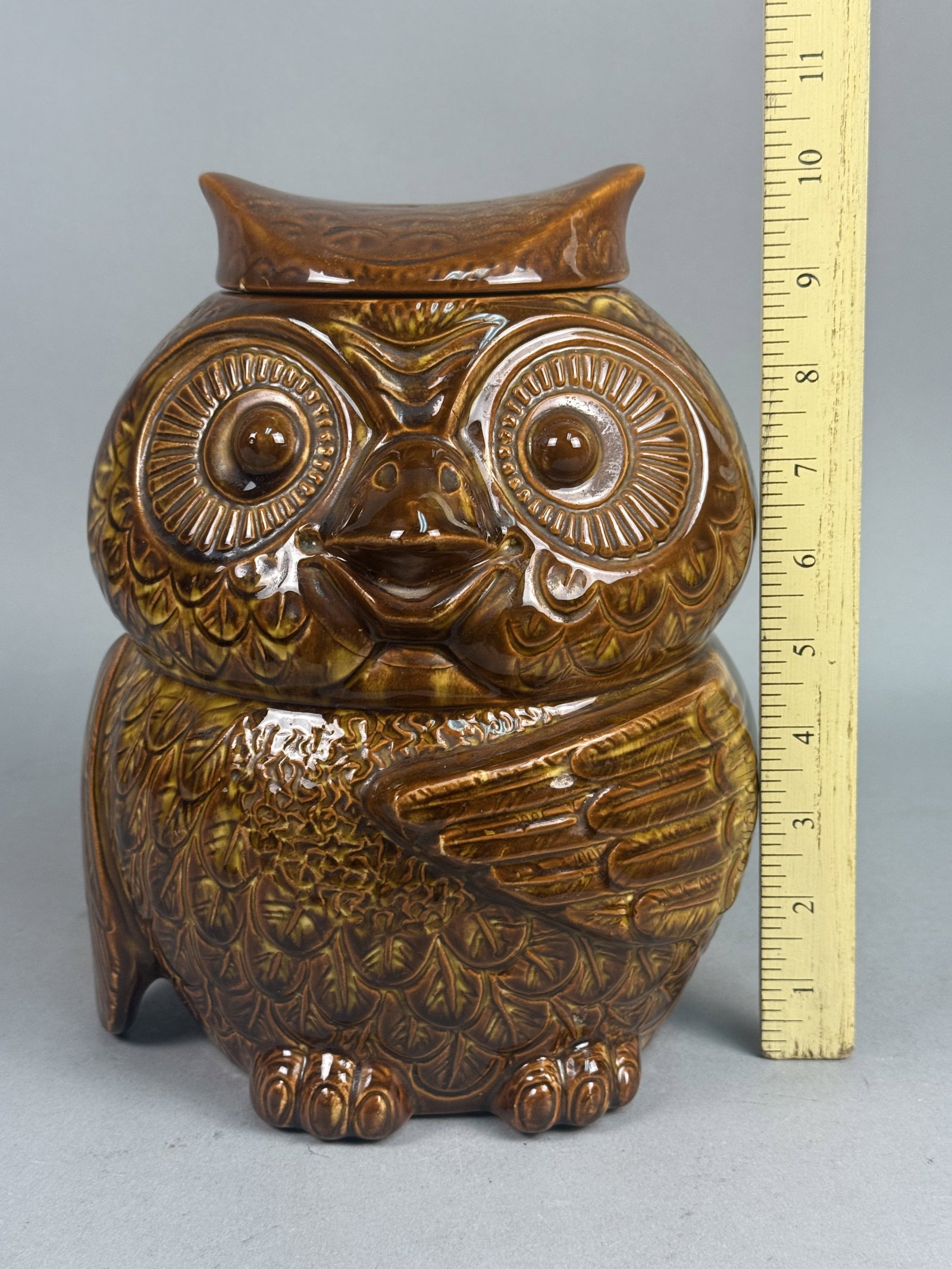 Ceramic Brown Drip Glazed Owl Cookie Jar - 4