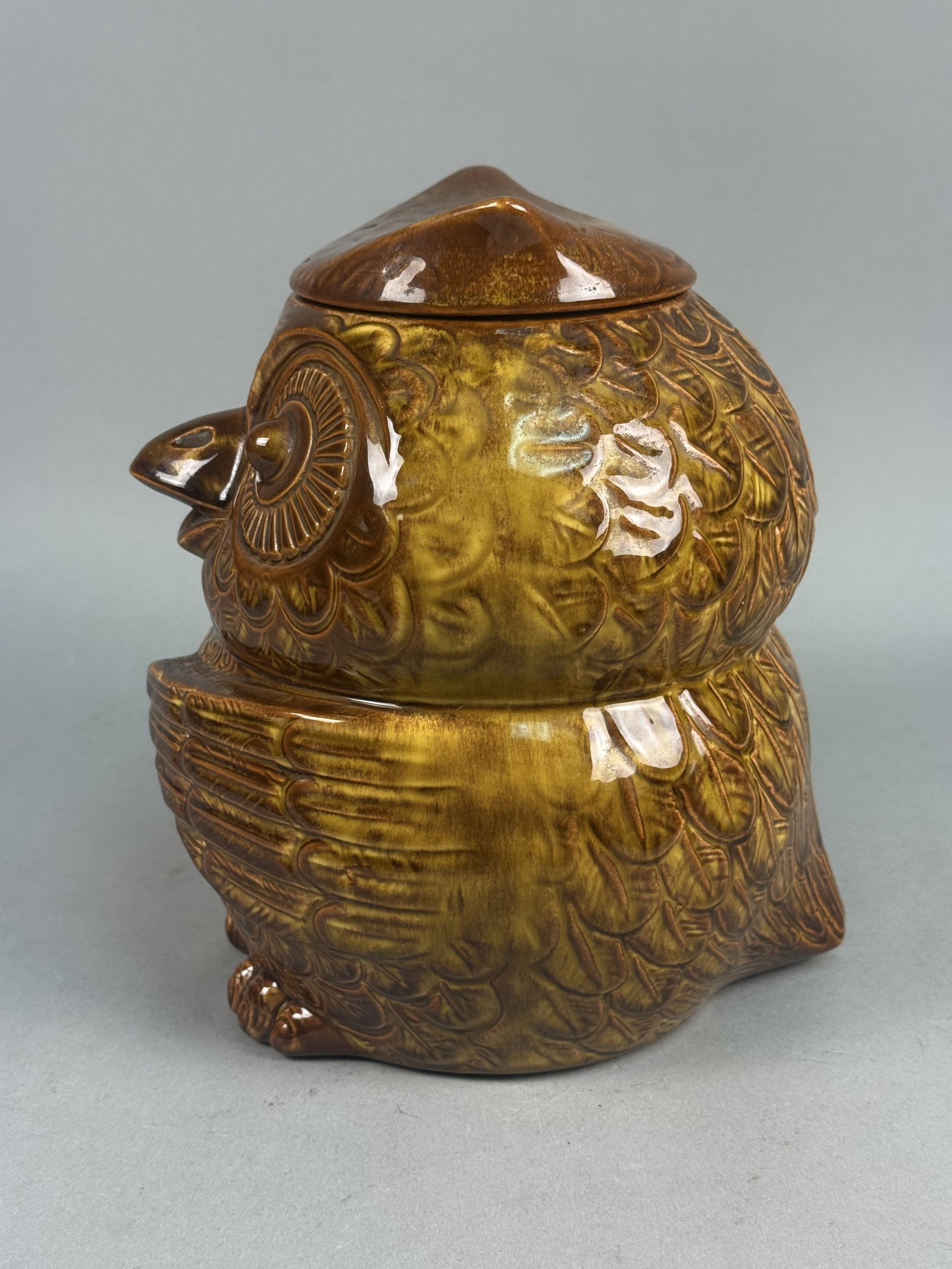 Ceramic Brown Drip Glazed Owl Cookie Jar - 7