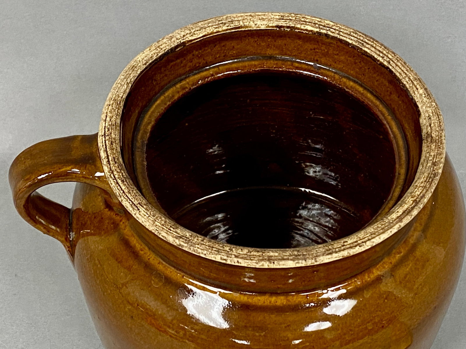 Brown Stoneware Single-Handled Bean Pot - 3
