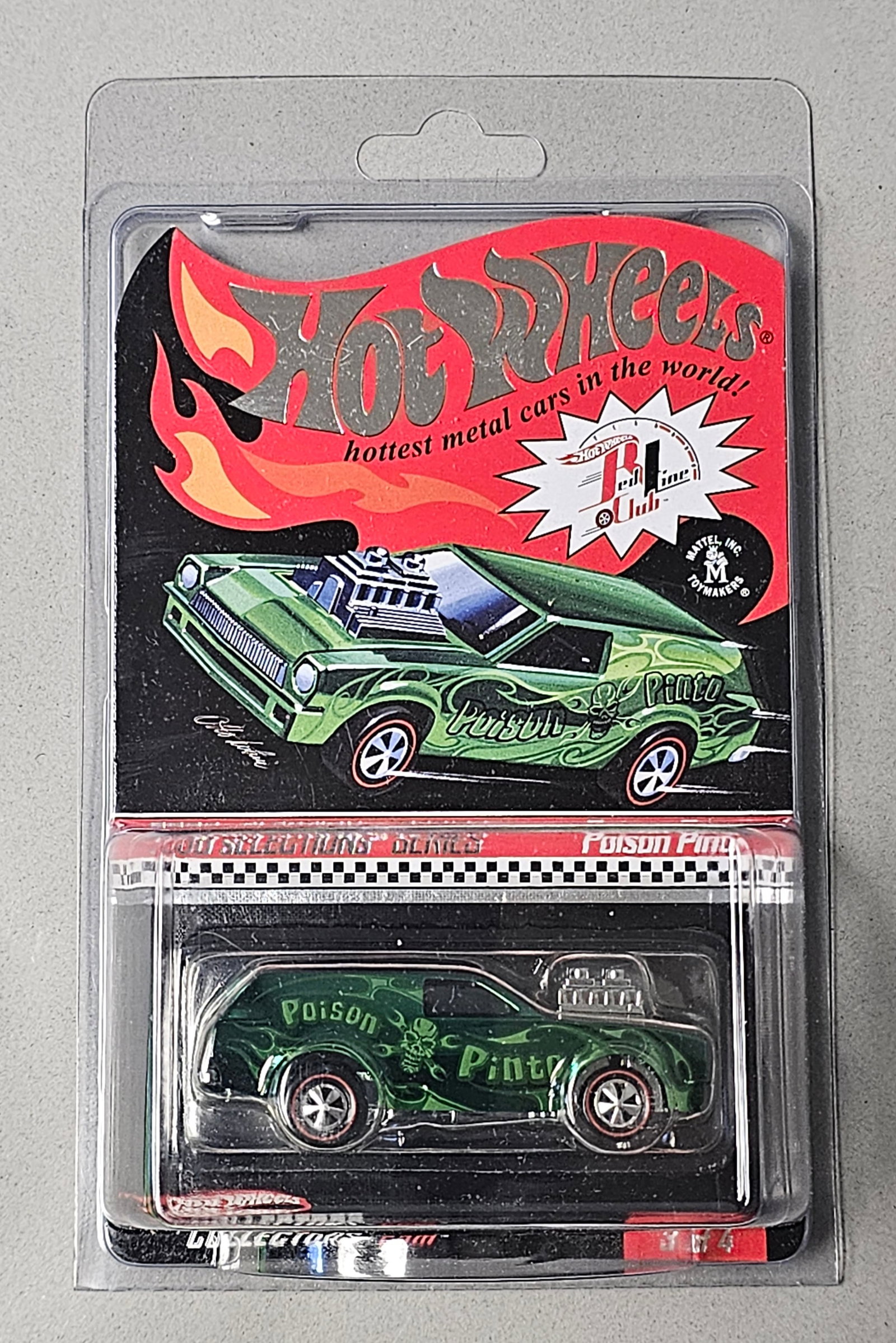 Mattel Hot Wheels RLC sELECTIONs Poison Pinto: A 2006 die-cast collectible vehicle from the Hot Wheels sELECTIONs Series. The Poison Pinto features a Spectraflame green finish decorated with light green and black flame graphics, the text Poison Pi