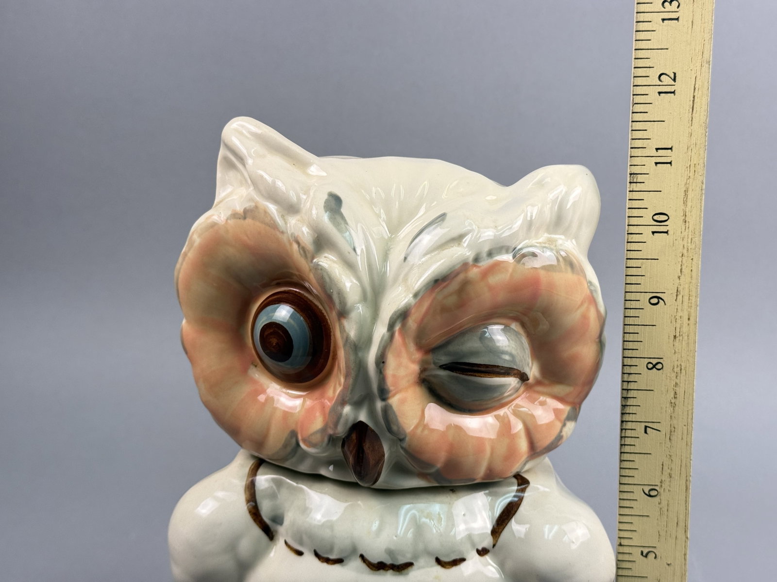 USA Earthenware Winking Owl Cookie Jar - 9