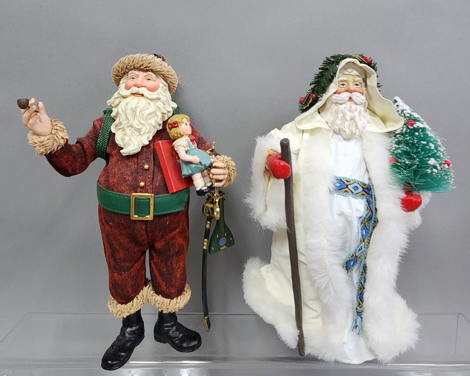 Clothtique Nicholas & Siberina Santas: An assortment of two Christmas figurines from the Clothtique line by Possible Dreams Ltd. The "Nicholas" figure, item number 713052. The "Siberina Santa" figure, item number 713077., Nicholas Height: