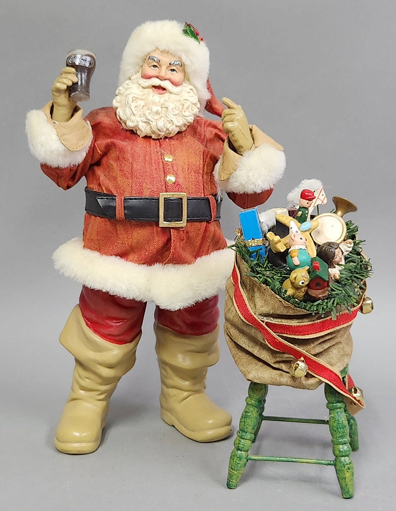 Coca-Cola Fabric Mache Licensed Santa & Stool (1 of 8)