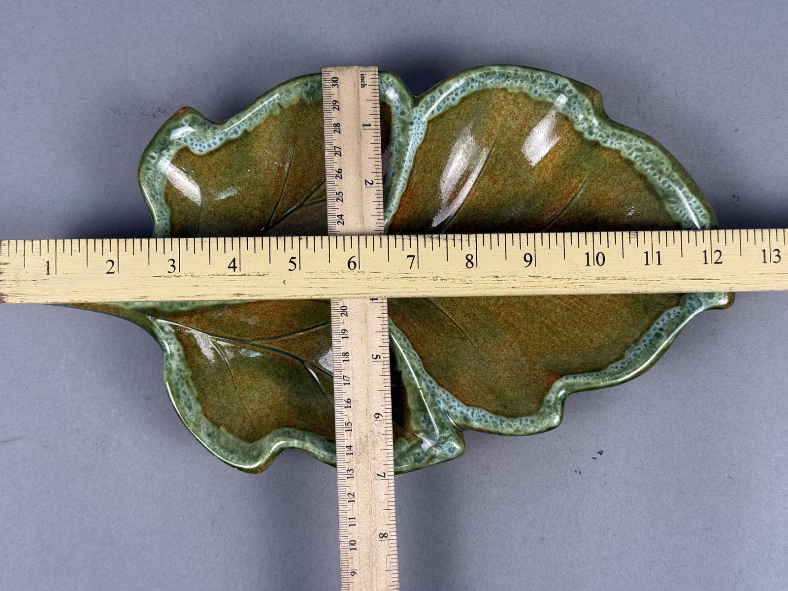 Ceramic Three-Section Glazed Leaf Dish - 4