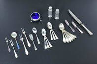 Collection of Sterling Salt and Pepper, Caddy, Spoons &