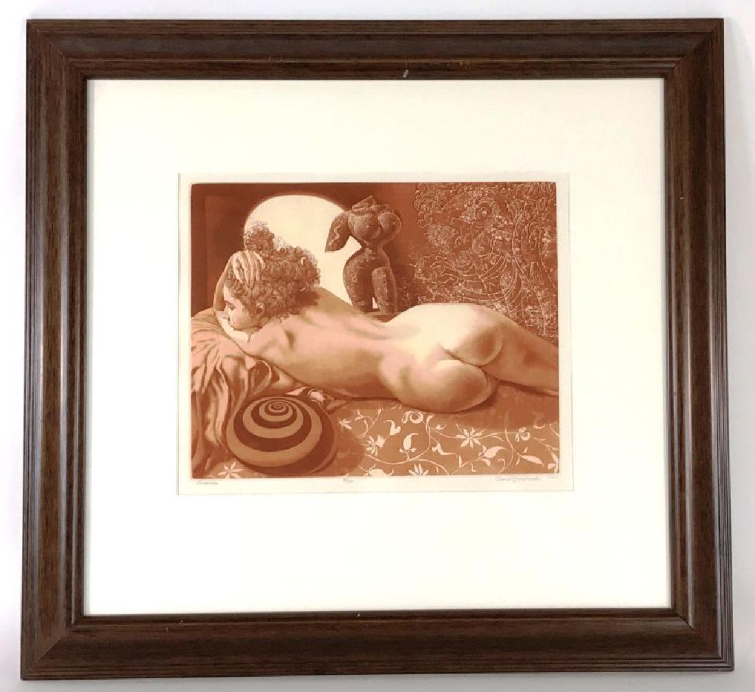 Listed Artist, David Bumbeck, Signed Etching Print: This Print by listed artist David Bumbeck, is signed lower right. The print measures with frame approximately 26.25" x 28". This piece comes from the Rhodes-Nadler Estate. The print impression is very