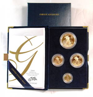 Beautiful 2008 American Eagle Gold Proof Four Coin: Beautiful 2008 American Eagle Gold Proof Four Coin Set United States Mint This 4 coin proof set contains: 91.67% gold in each coin. 1.) 1 - $50 (1 oz.) American Gold Eagle Proof coin, mintmark: W mint