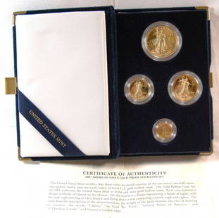 Beautiful 2007 American Eagle Gold Proof Four Coin: Beautiful 2007 American Eagle Gold Proof Four Coin Set United States Mint This 4 coin proof set contains: 91.67% gold in each coin. 1.) 1 - $50 (1 oz.) American Gold Eagle Proof coin, mintmark: W mint