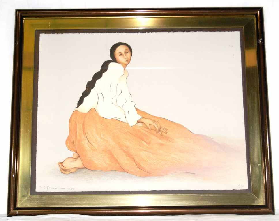 R C Gorman Signed Lithograph Art: This R.C. Gorman lithograph, dated 1980, is pencil signed at the bottom left corner, and penciled at the bottom right corner A/P. This piece depicts the artists most popular subject, the natural beaut