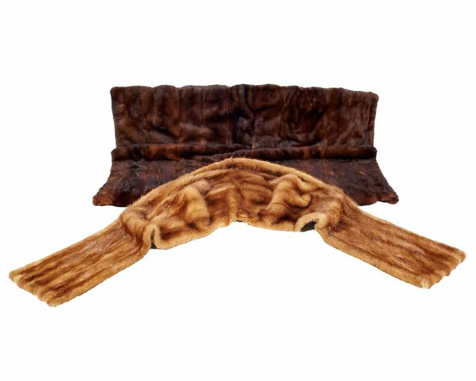 Mink Blanket & Shrug: This lot includes a Mink Blanket and Mink Stole. The blanket is made from a dark mink that measures 31” x 48” and has a tag that reads “EMBA The American Mink Lunaraine Dark Brown Mink Rare Qual