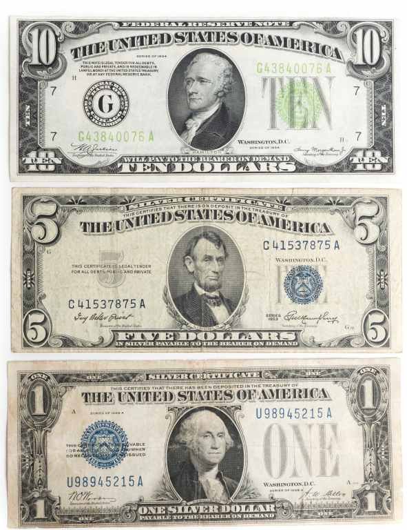 United States Paper Currency Lot of 3 bills 1934
