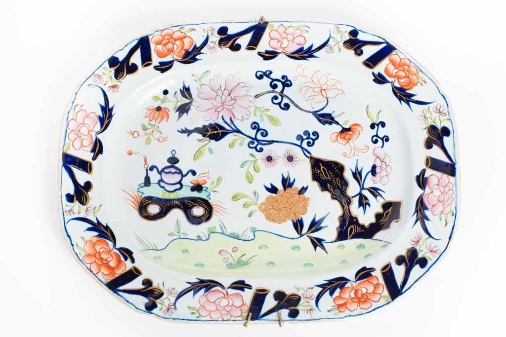 Gaudy Staffordhsire , Welsh Ironstone Painted Platter: This lovely Ironstone platter measures 11.25” tall x 14.5” wide, and is in very nice condition. Please view the photos to determine quality and condition.