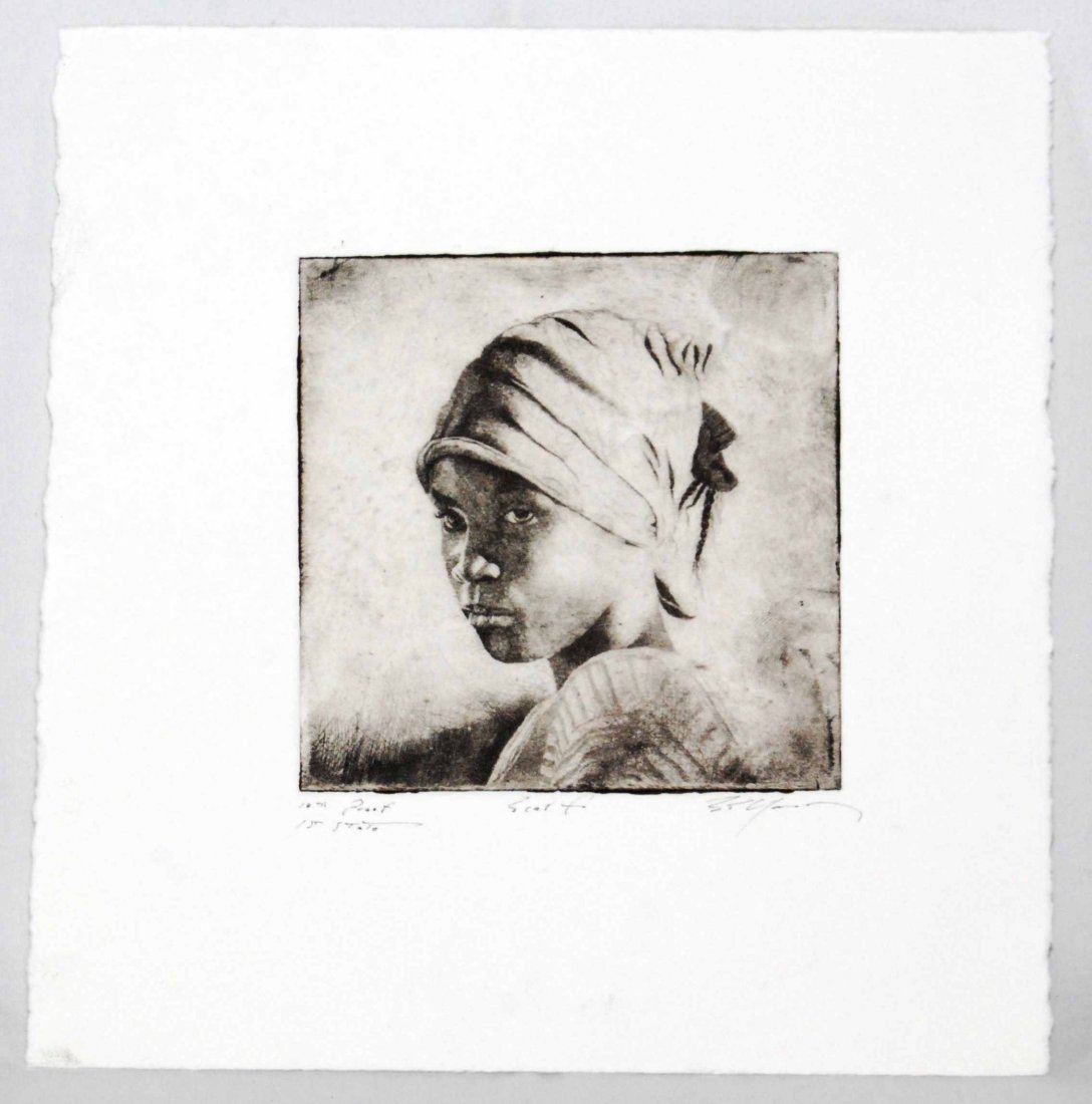 Listed Artist, Stephen Scott Young, Original Copper: This stunning original work is by world renowned listed artist Stephen “Scott” Young. This rare piece is an original hand-pulled copper plate etching, in the Artist Proof State, titled, “Scarf".