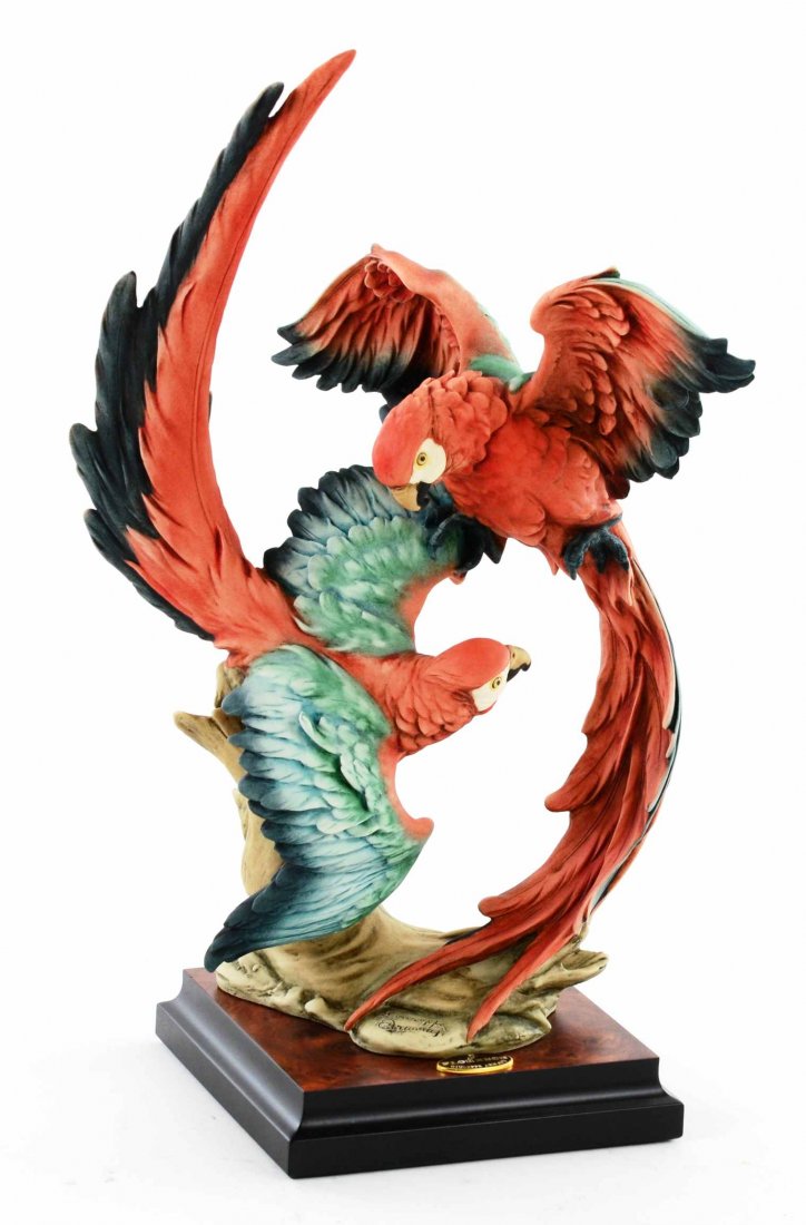 Giuseppe Armani Florence “Colours Parade” Sculpture: This is a Limited Edition Giuseppe Armani Florence “Colours Parade” Sculpture of Parrots #G8 Model 1630/C. This limited piece is of 3000 and comes with the original framed certification. The sculp
