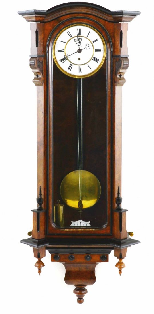 Antique Gustav Becker Regulator Wall Clock: This is a Gustav Becker single weighted Vienna regulator wall clock designed for precision and elegance. The back of the movement is stamped “Gustav Becker” along with its GB Anchor with Crown sym