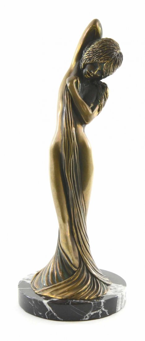 Art Nouveau Bronze Sculpture “Semi Nude Girl – Athena”: This is a Rare Early Vintage Art Nouveau Signed Artist Proof Bronze by Tom Bennett (1975) “Semi Nude Girl”, “Athena”. This lovely figure is mounted on marble, measuring approximately 13.25”T