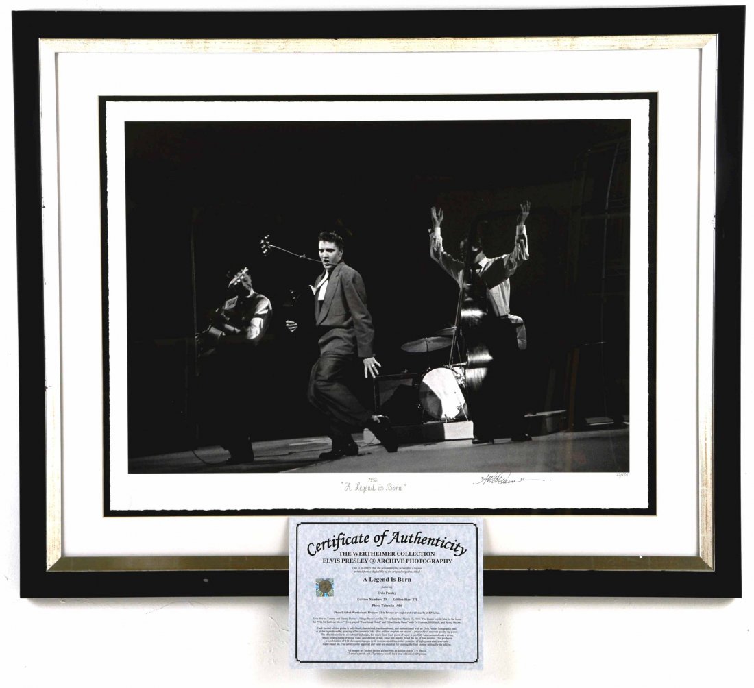 Elvis Presley, “A Legend is Born”, Framed Giclee Print: This is a Nice Elvis Presley Limited Edition Framed Giclee Print by Alfred Wertheimer Archive Photography “A Legend is Born” 23/275. This original negative photo was taken in 1956, “Elvis Live o