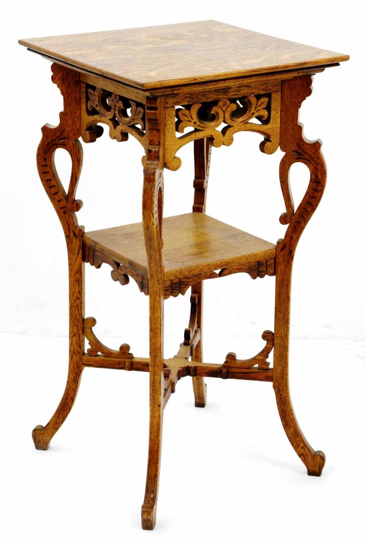 Antique Ornate Carved Oak Two Tiered Side Table (1 of 3)