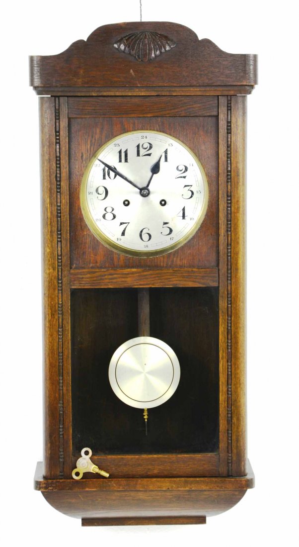 Antique Carved Wood Wall Clock w/ Metal Face, 1920’s (1 of 10)