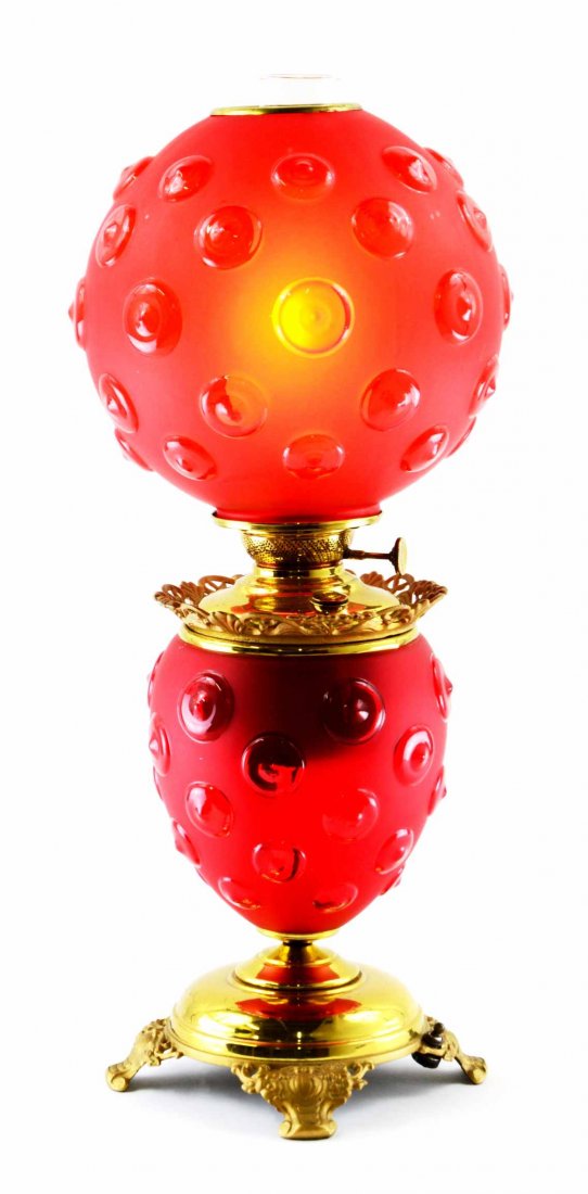 Victorian “Success” Frosted cranberry Glass Oil Lamp (1 of 6)