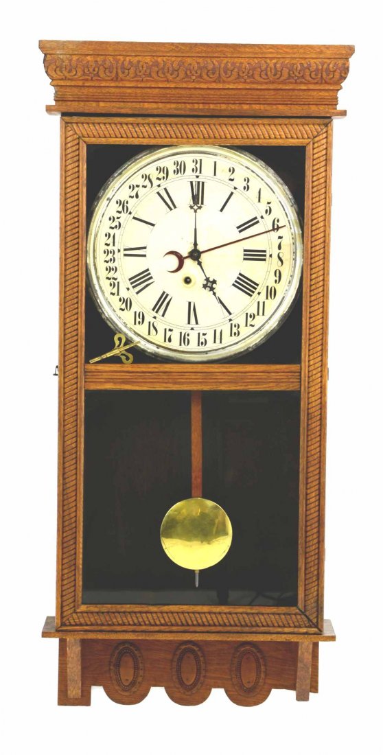 Antique Ingraham Clock Co. Carved Wood Wall Clock