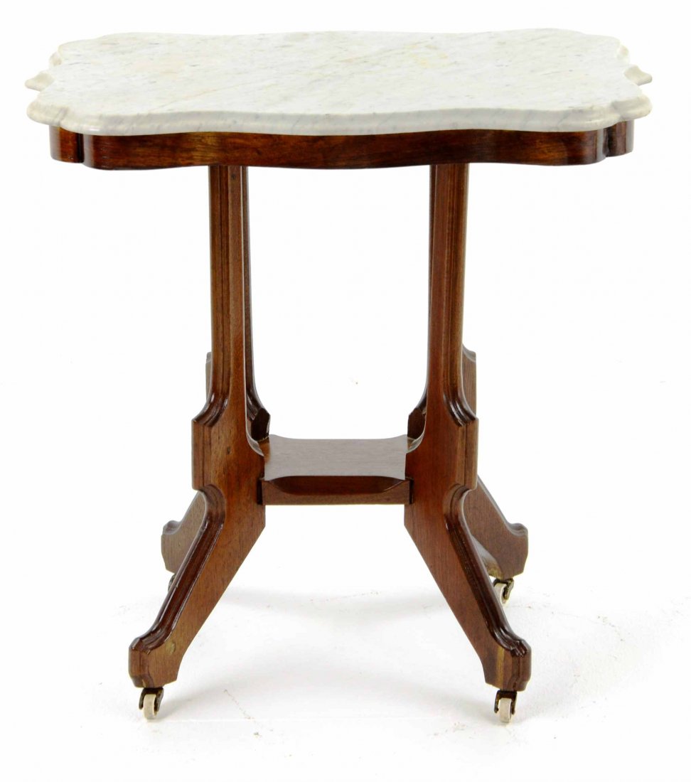 Antique Eastlake Ornate Beveled Marble Top Side Table (1 of 9)