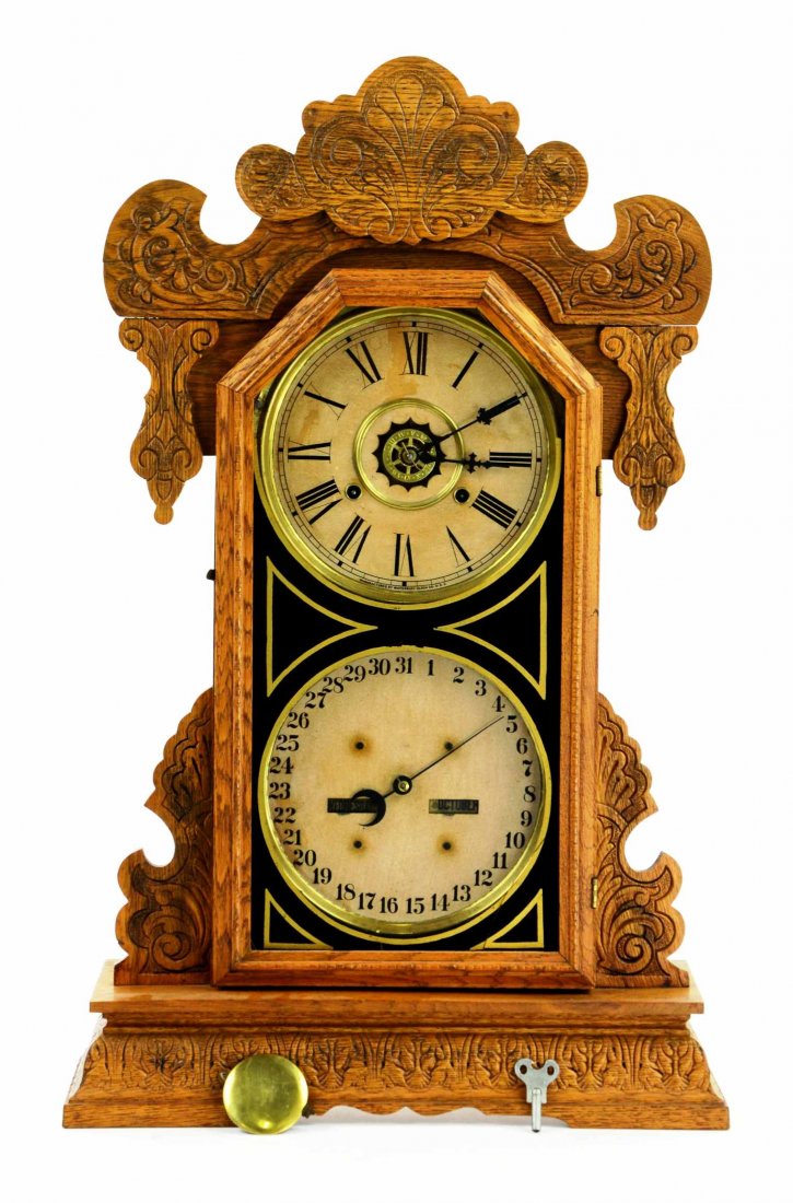 Ornate Carved Double Face Waterbury Mantle Shelf Clock (1 of 10)