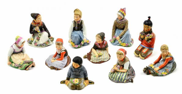 RARE Set of 10 Royal Copenhagen Polychrome Figures: This incredibly Rare Set of 10 Royal Copenhagen Polychrome “Children of the Provinces” was originally designed by Carl Martin-Hansen and was given as a present from the women of Denmark to King Ch