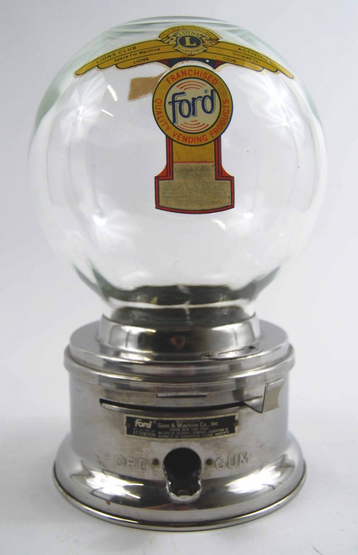 Ford Gum & Machine Co. Lions Club Gumball Machine: This is a Rare Franchised Ford Gum & Machine Co Akron NY Lions Club Gum Ball Machine Advertising Piece. This machine measures approximately 11.75” x 7.5” and appears to be in wonderful vintage con