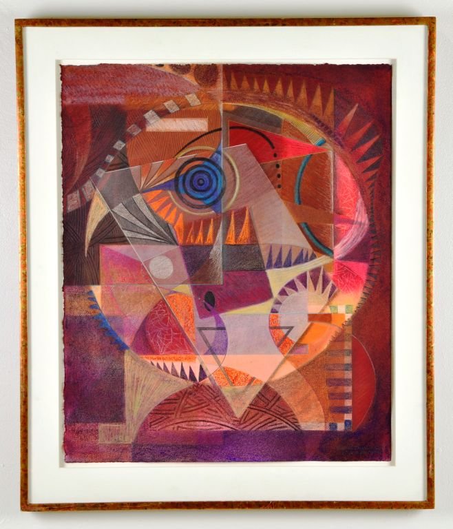Southwestern Painting by Margarete Bagshaw Tindel: This is a Fine Abstract Southwestern Painting by Renowned Listed Artist Margarete Bagshaw - Tindel. This framed piece is on paper measuring approximately 25.25” x 29.75”, framed. The piece is sign