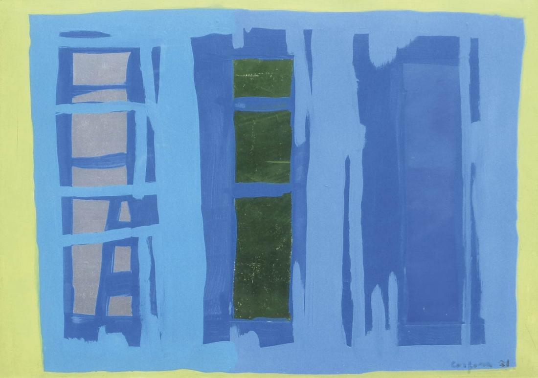 Antonio Corpora (Tunis/Tunisi 1909 â€“ Rom/Roma 2004): La solitudine, 1971; Oil and collage on cardboard applied to canvas, 50 x 70 cm, "Galleria Interarte" Genoa stamp on the back Signature and date Provenance: private collection