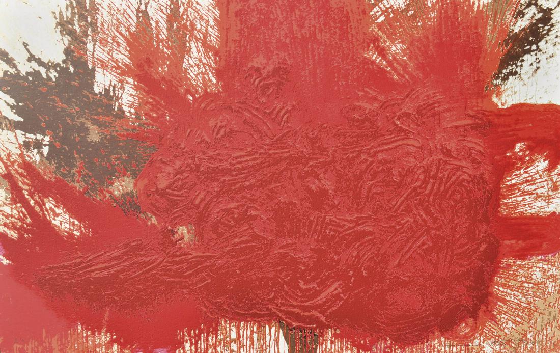 Hermann Nitsch (* Wien/Vienna 1938): Untitled, 2001Color lithograph on cardboard, 59.5 x 94 cm Signature, date, P.A. Provenance: Private collection