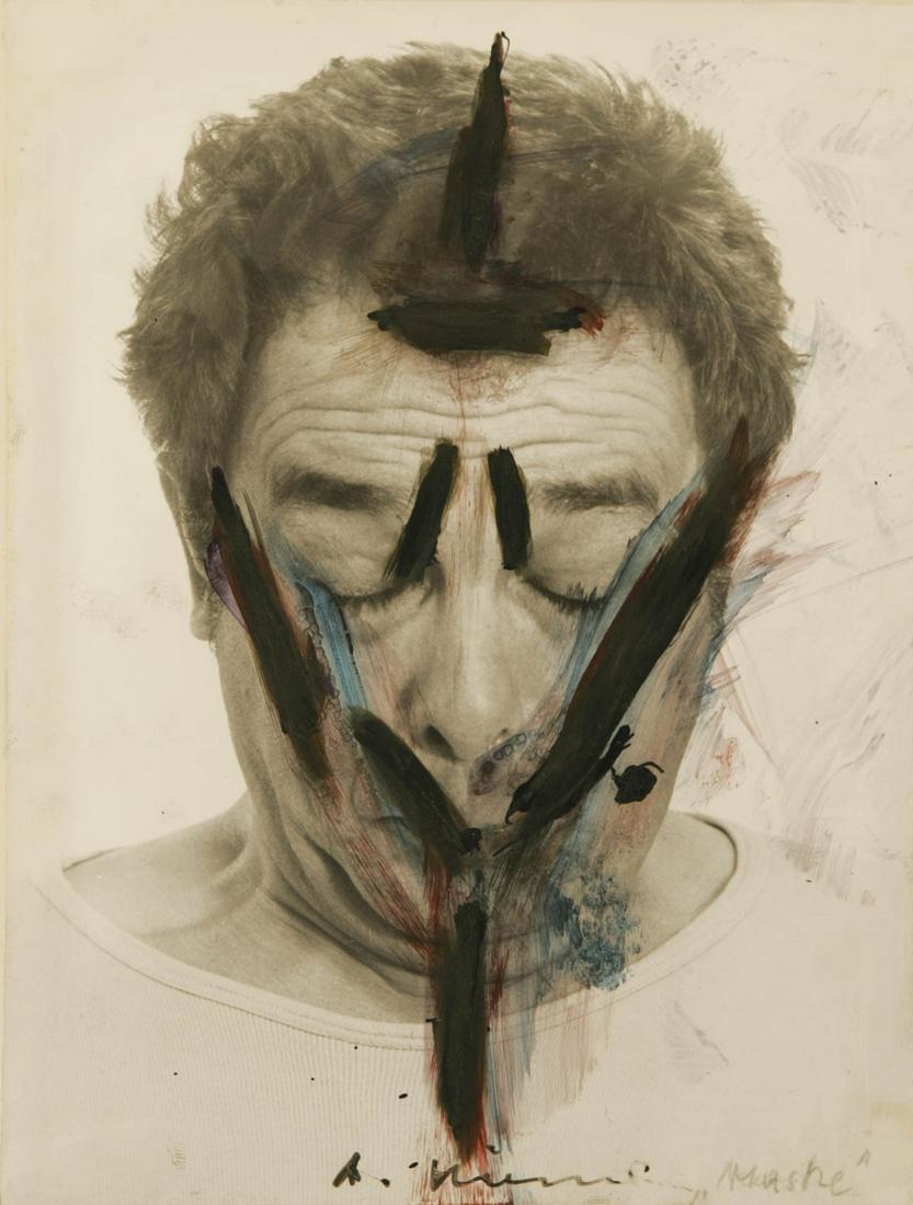Arnulf Rainer (Baden b. Wien/presso Vienna 1929): Mask, 1970 ca; retouched photograph, 23 x 18 cm signature and titled The work is accompanied by an authentication on a photograph signed by the artistProvenance: private collection
