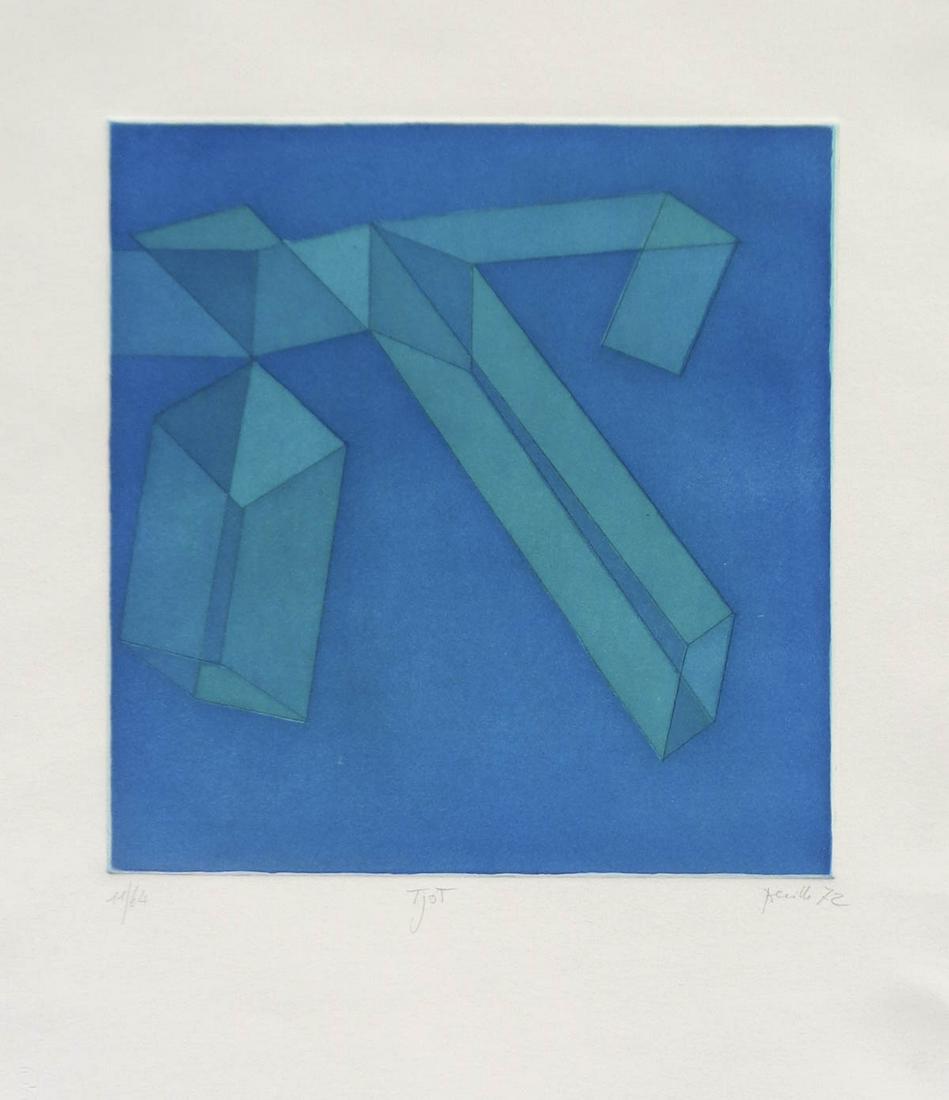 Achille Perilli (Rom/Roma 1927): Tjot, 1972; Aquatint col. on paper, 57 x 49.5 cm (sheet), 34 x 32.7cm (plate) Signature, title and numbering (11/64) Provenance: "Galleria Marlborough" Rome, private collection
