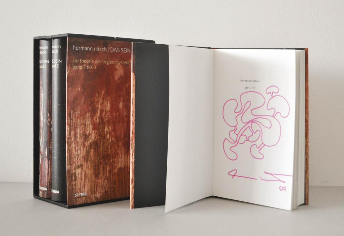 Hermann Nitsch (* Wien/Vienna 1938): Das Sein. Zur Theorie des Orgien-Mysterien-Theaters, 2009;â€œDas Sein. Zur Theorie des Orgien-Mysterien-Theatersâ€œ, 3 volume, Styria Verlag editor, Vienna-Graz-Klagenfurt 2009 Volume 1 con di