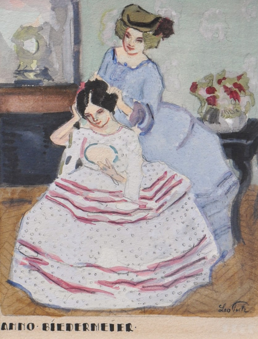 Leo Putz (Meran/Merano 1869 - 1940): Anno Biedermeier, 1903;Acquerello e matita su carta, 10,3 x 8,3 cmFirma e data