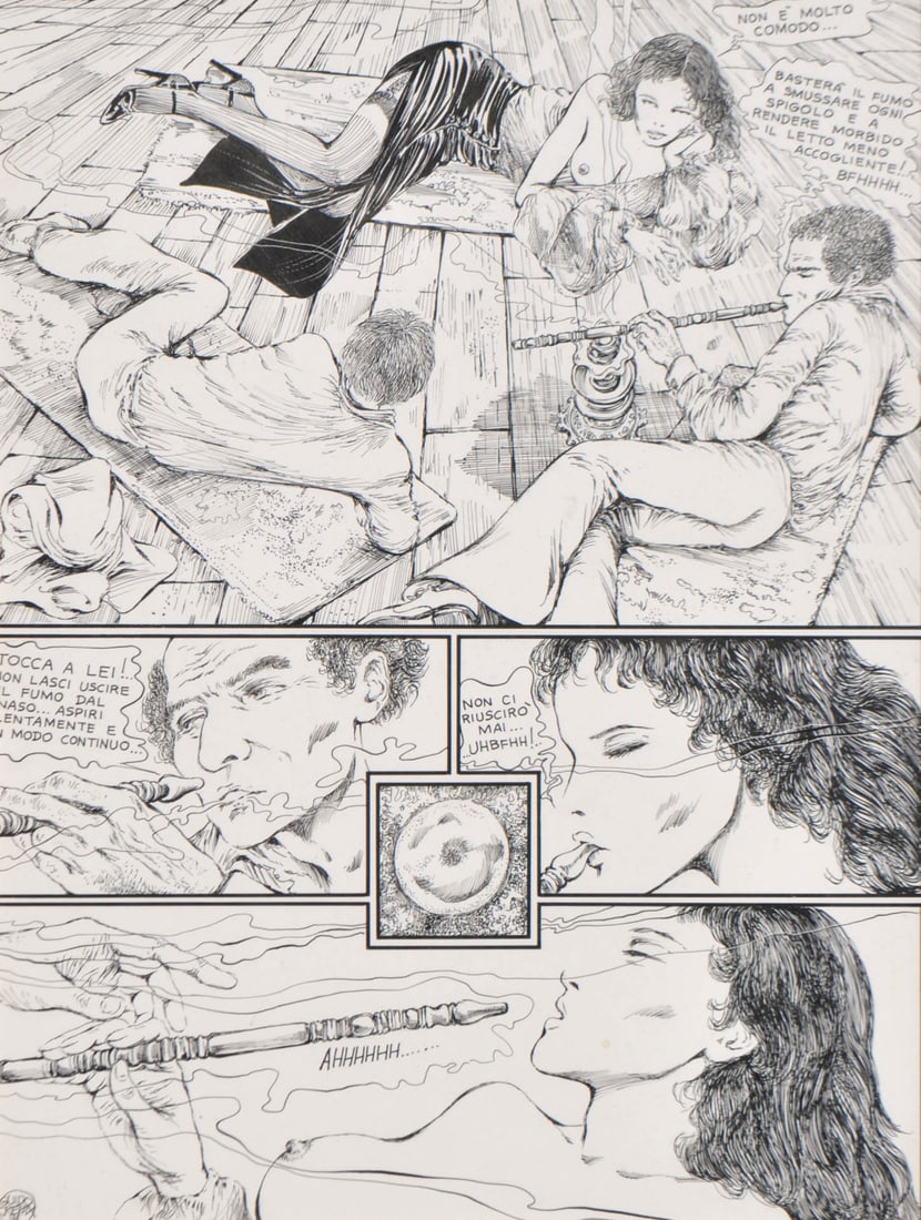 Guido Crepax: Shisha, 1978; Ink on paper, 45 x 34 cm, framedSigned and dated