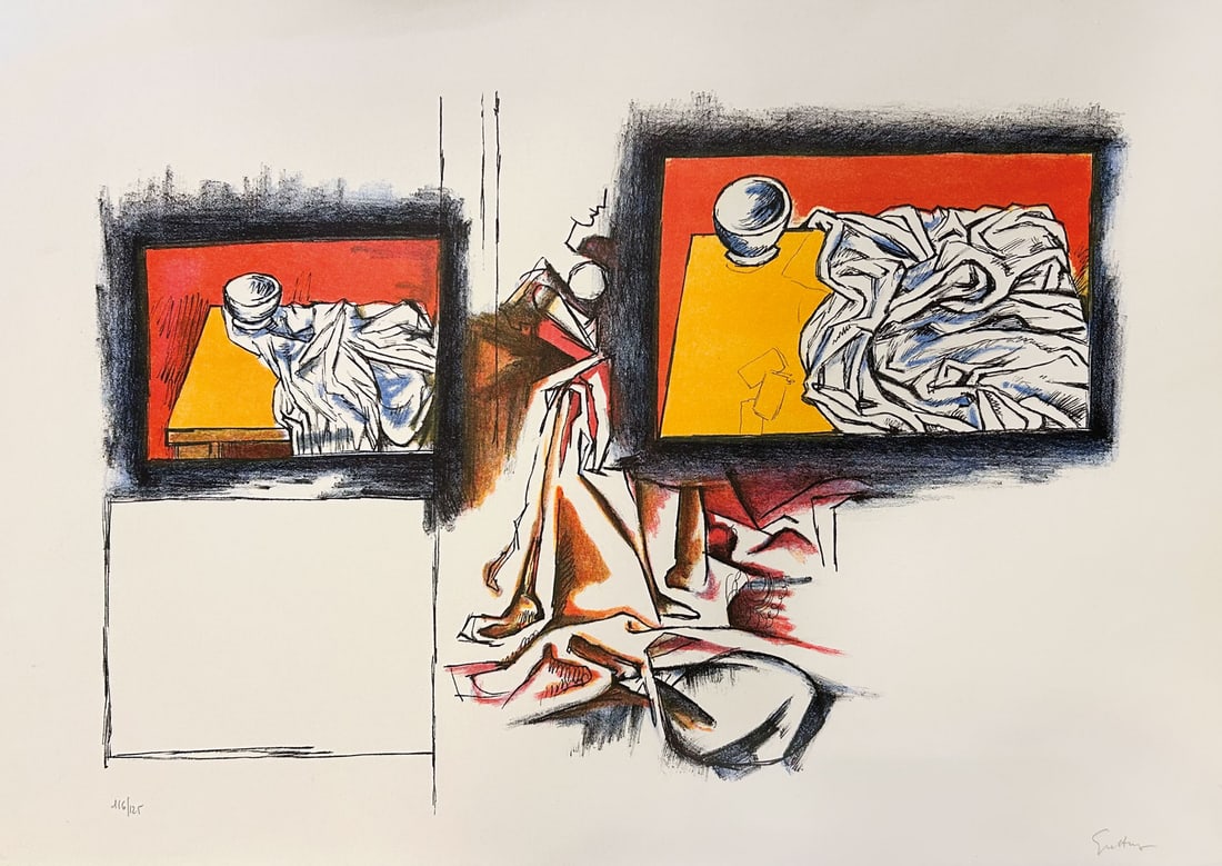 Renato Guttuso (Bagheria 1911 - Roma 1987): Panneggio, 1982;Litografie auf Papier, 70 x 50 cm, Trockenstempel "Espolito Torino" Signiert und numeriert (116/125) Provenienz: Privatsammlung