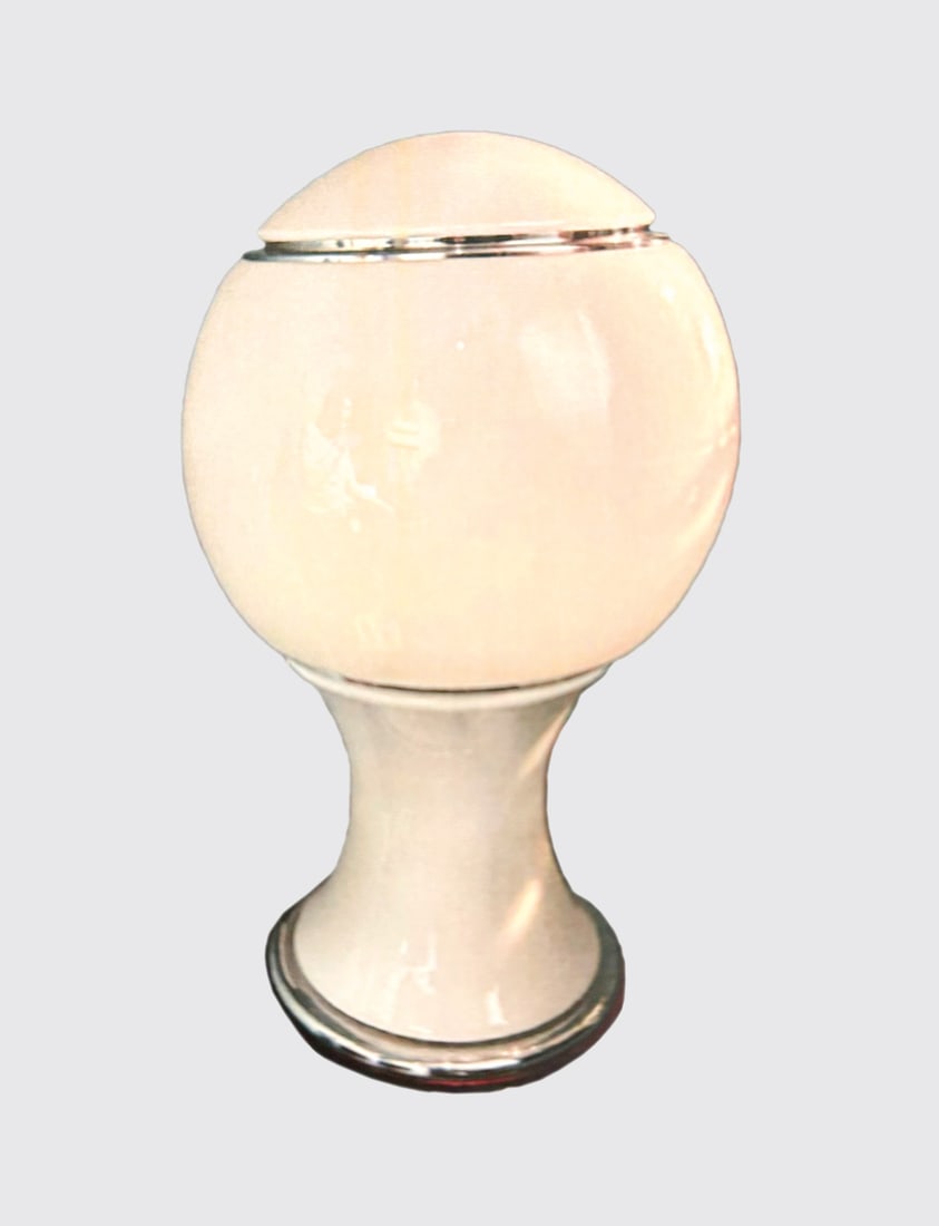 Gianni Celada: Mongolfiera table lamp, 1968Milk glass, chromed metal, produced by Fontana Arte, MilanProvenance: Private collection
