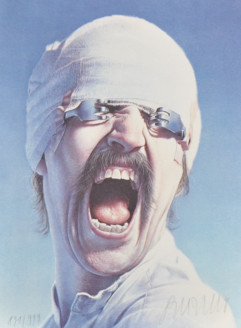 Gottfried Helnwein (Wien/Vienna 1948): Der Schrei (Selbstportrait);Farbdigitaldruck, 31,4 x 23,2 cm Handsigniert u. nummeriert (891/999)